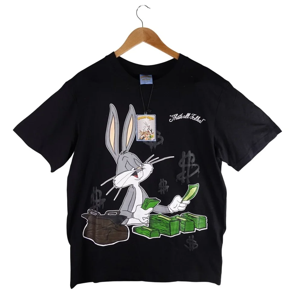 Looney Tunes Bugs Bunny Money T-Shirt Mens Large Black NWT